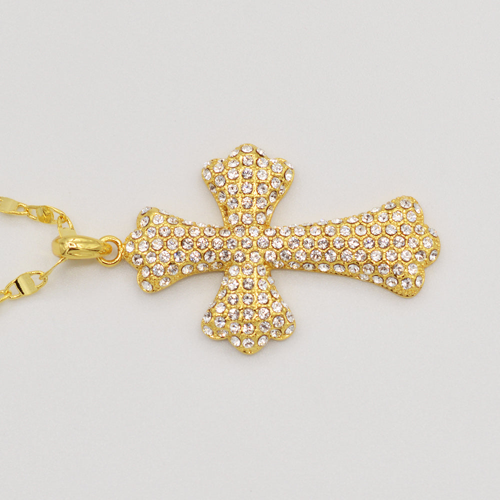 Clear Crystal Pave' Cross - Gold Plated
