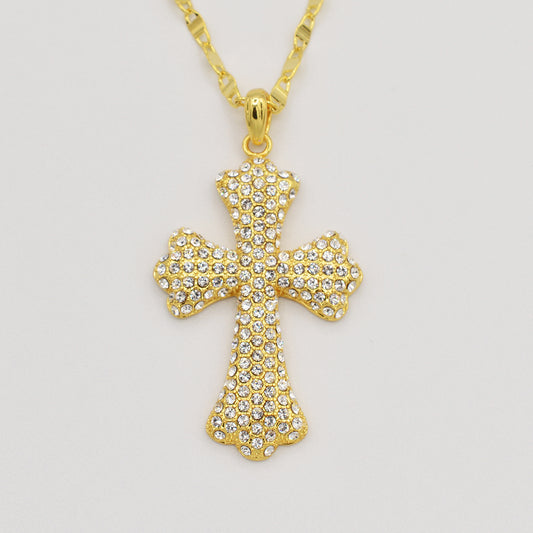 Clear Crystal Pave' Cross - Gold Plated