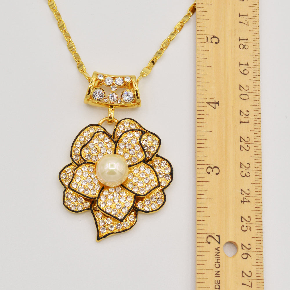 Crystal Pearl Rose Pendant - Gold or Rhodium Plated