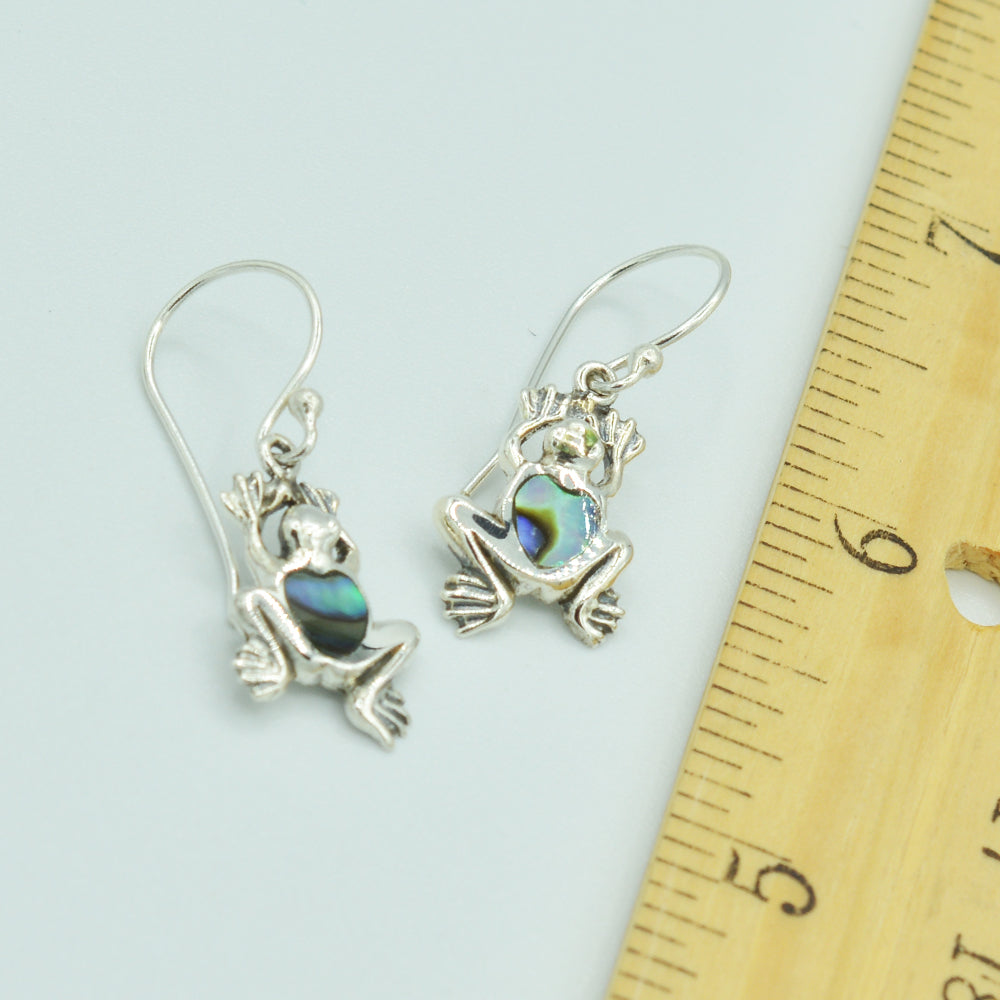 Sterling Silver Small Frog Earrings, Mother of Pearl, Coral or Abalone