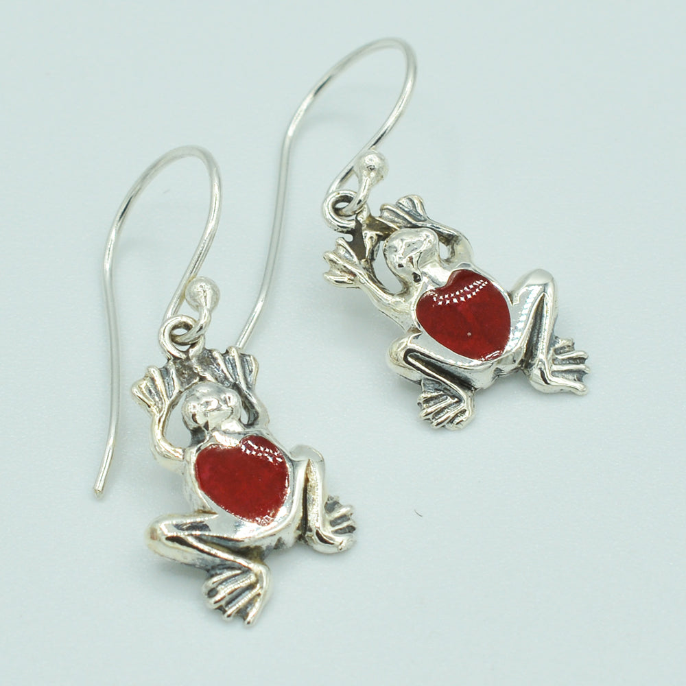 Sterling Silver Small Frog Earrings, Mother of Pearl, Coral or Abalone