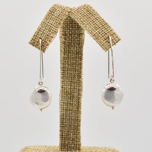 Sterling Silver Coin Pearl Earrings