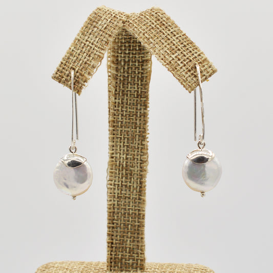 Sterling Silver Coin Pearl Earrings