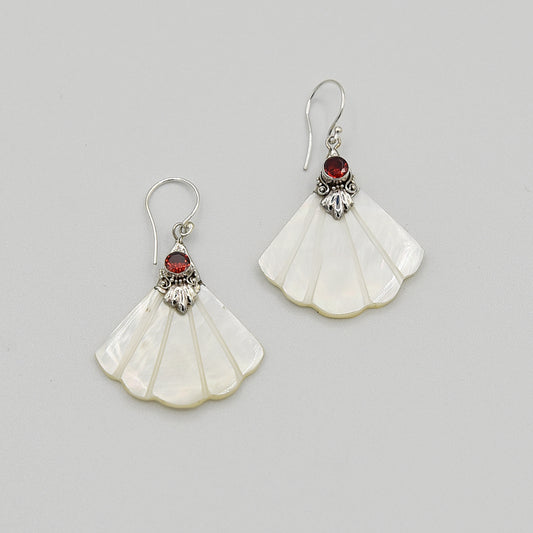 Mother of Pearl and Garnet Sterling Silver Pierced Earrings