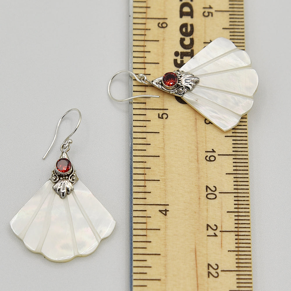 Mother of Pearl and Garnet Sterling Silver Pierced Earrings