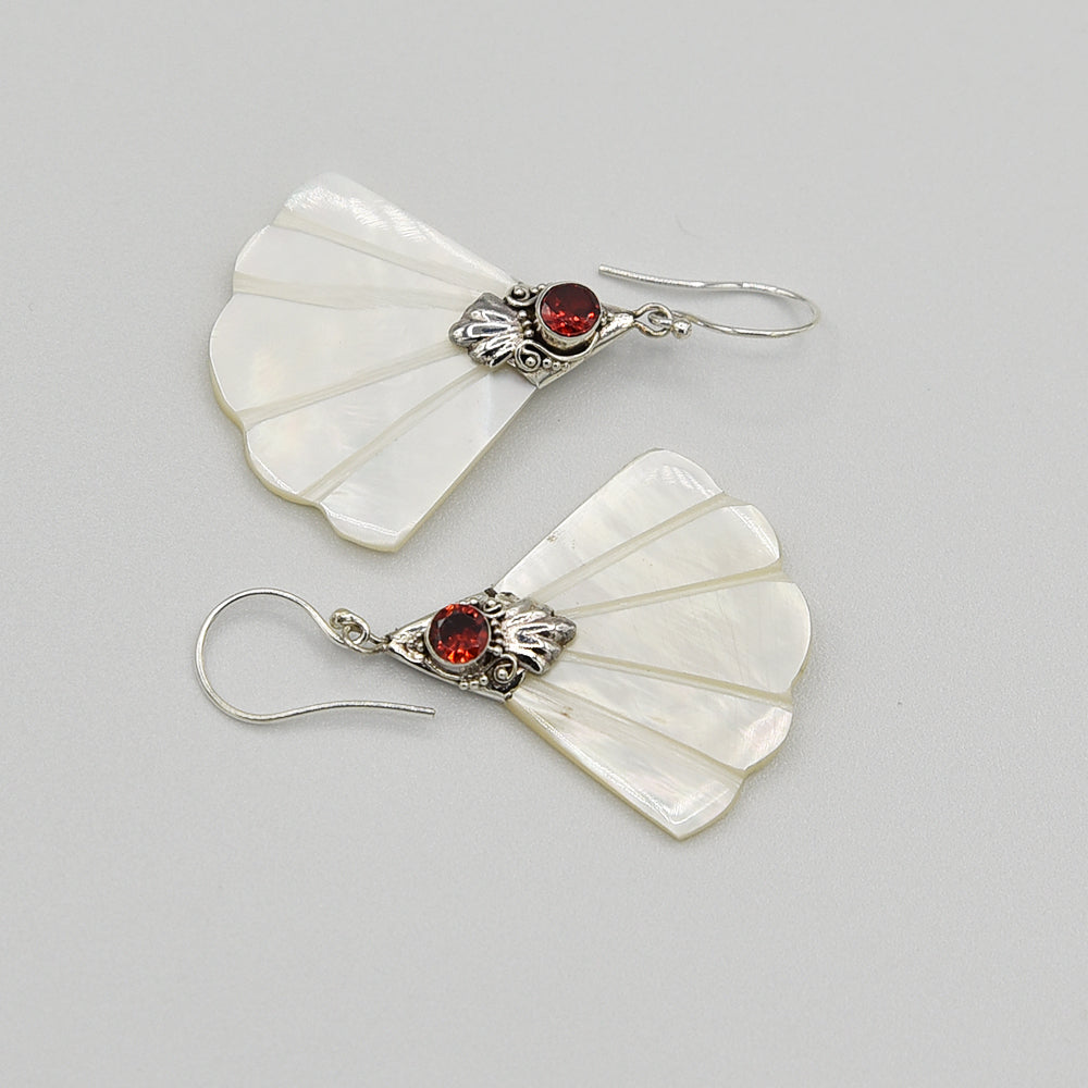 Mother of Pearl and Garnet Sterling Silver Pierced Earrings