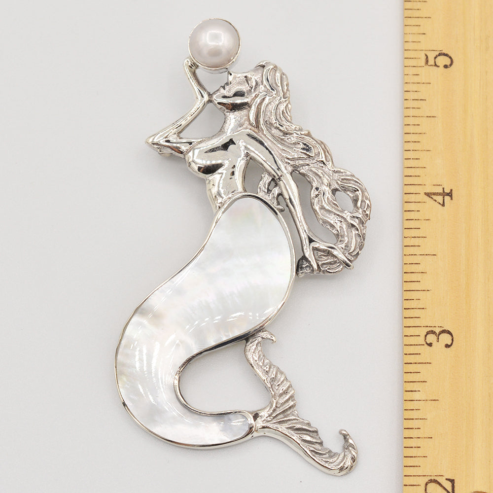 Mermaid Pendant/Brooch-Sterling Silver with Abalone, Mother of Pearl or Red Coral