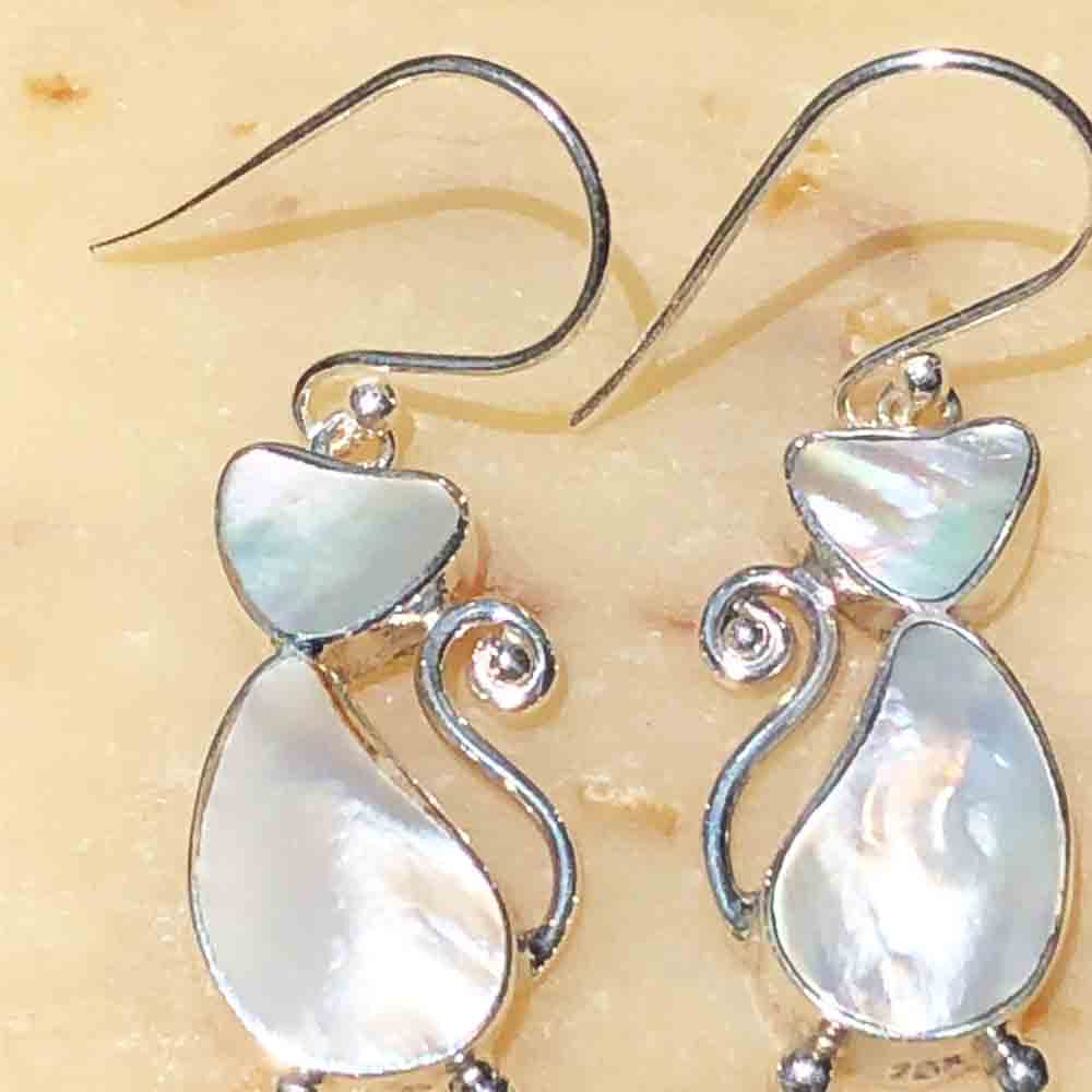 Sterling Silver and Mother of Pearl CAT Earrings