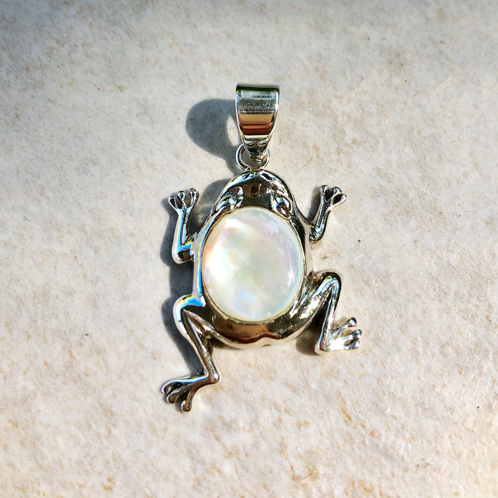 Mother of Pearl and Sterling Silver Frog Pendant