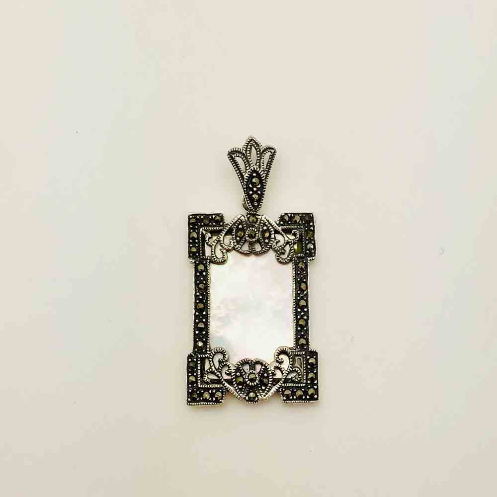 Sterling Silver Marcasite and Mother of Pearl Pendant