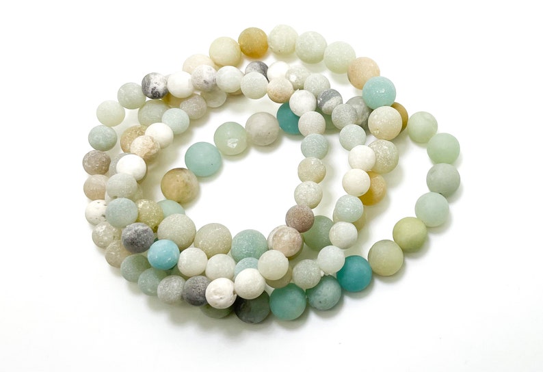Matte Multi-Color Amazonite Round Sphere Gemstone Stretch Bracelet