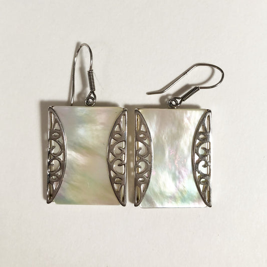 One of a Kind Mother-of-Pearl 1" square Silver Earrings