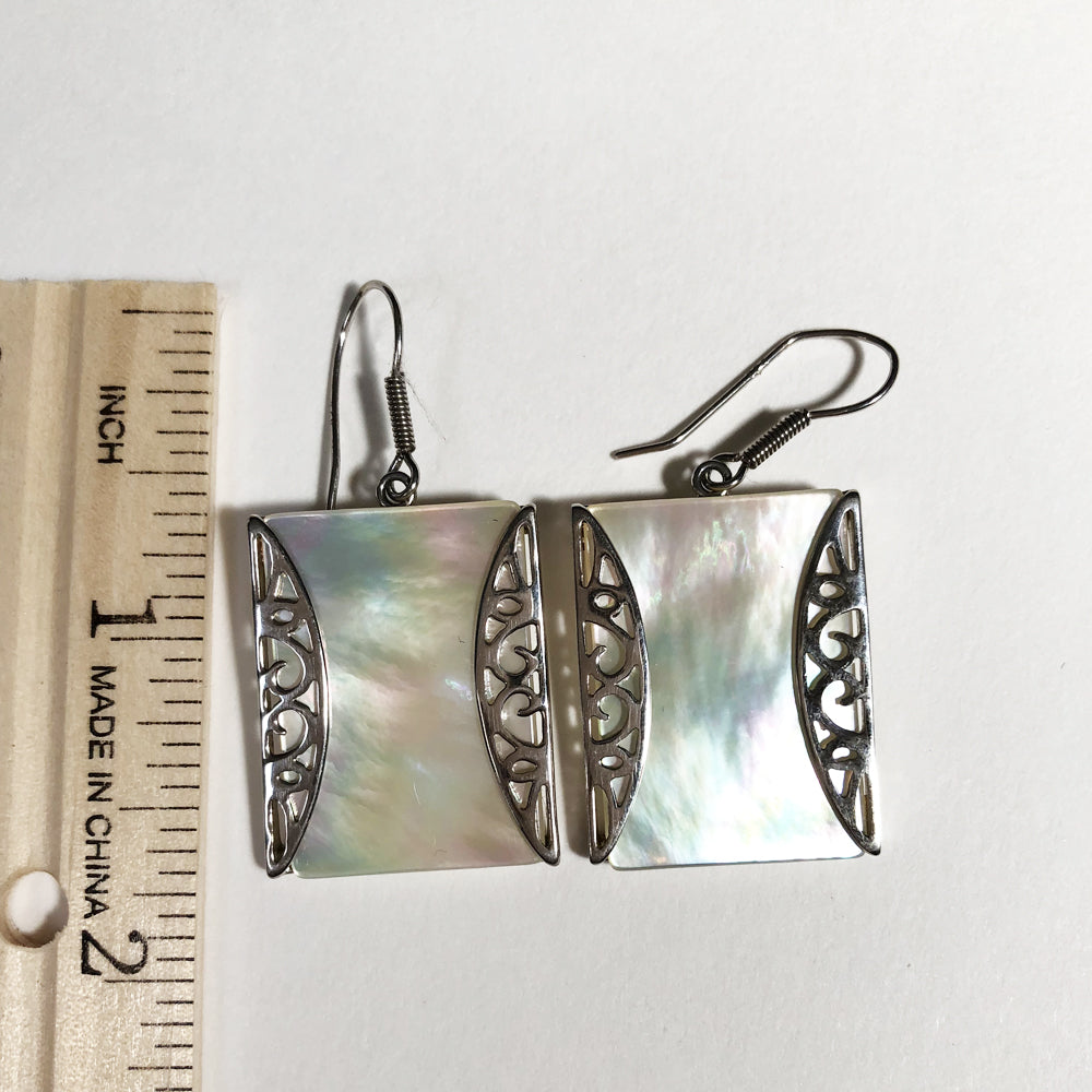 One of a Kind Mother-of-Pearl 1" square Silver Earrings