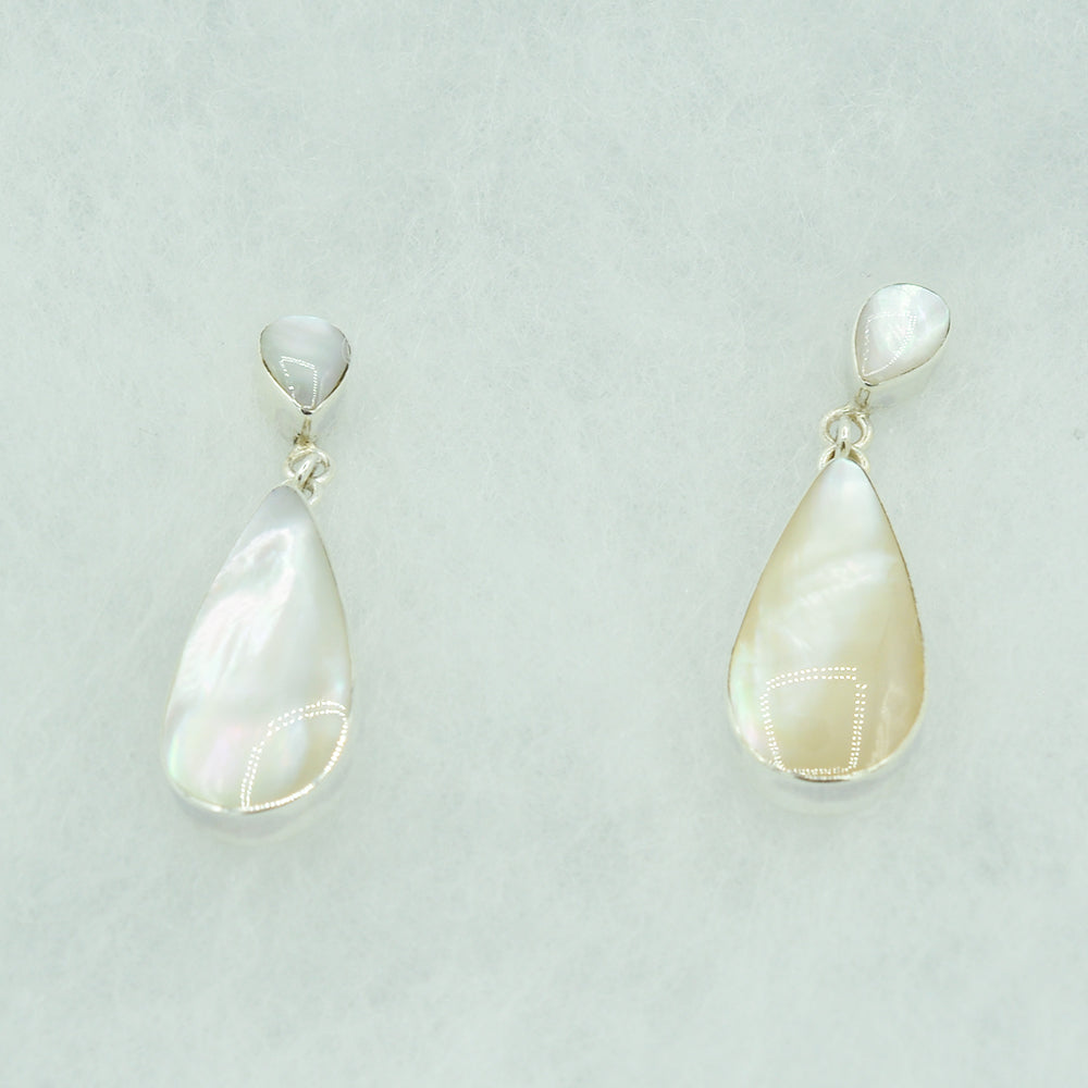 Sterling Silver Teardrop Earrings inlaid with Mother-of-Pearl, Red Coral, or Abalone