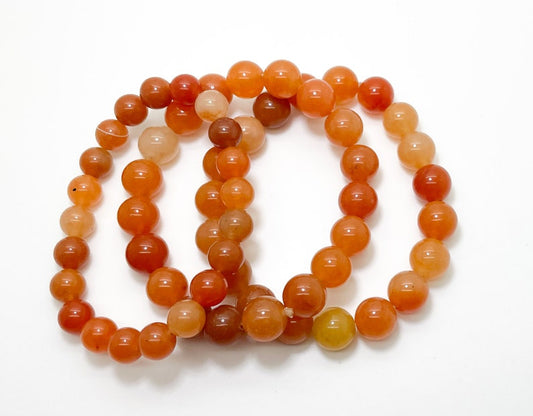Orange Carnelian Agate Beads  Gemstone Stretch Bracelet