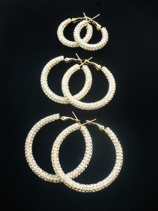 Crystal Hoop Earrings RHODIUM Plating or GOLD PLATED