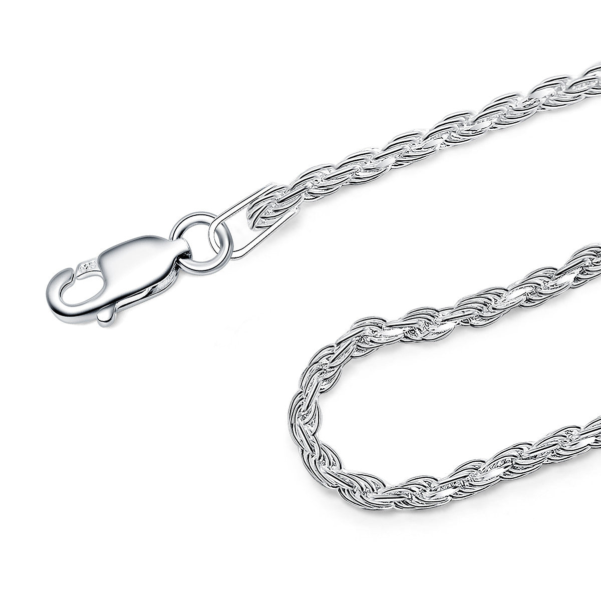2MM Sterling Silver Rope Chain with Lobster Claw Clasp 16"-36"