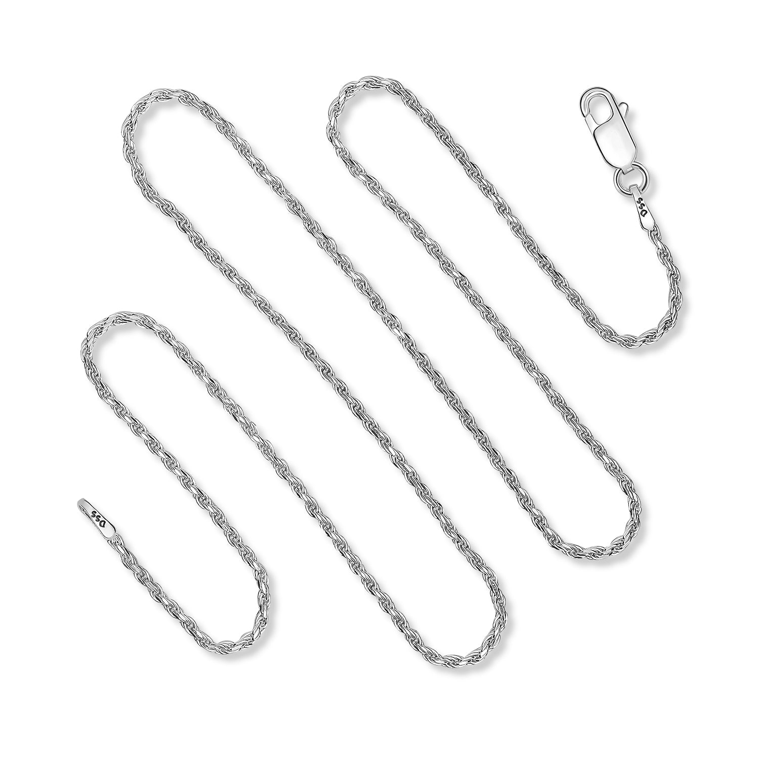 925 Sterling Silver Rope Chain 1.5MM 16-36 Inch