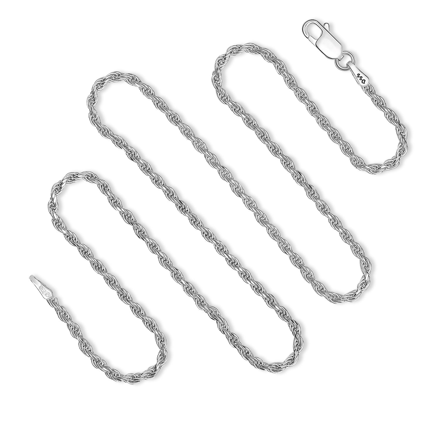 2MM Sterling Silver Rope Chain with Lobster Claw Clasp 16"-30"
