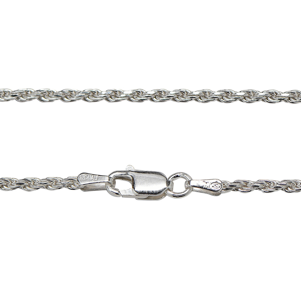 2MM Sterling Silver Rope Chain with Lobster Claw Clasp 16