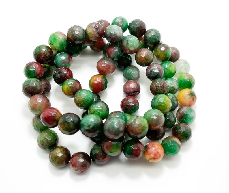Ruby Zoisite Dyed Faceted Round Gemstone Beads Stretch Elastic Cord Bracelet