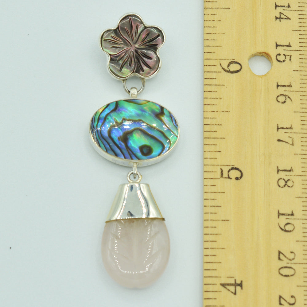 Abalone, Mother of Pearl and Rose Quartz Pendant