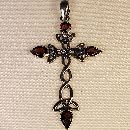 Garnet Sterling Silver Cross Pendant
