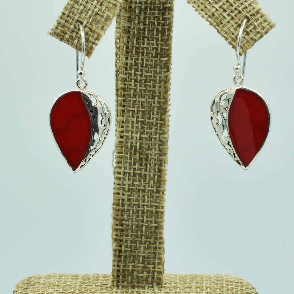 Mother of Pearl or Red Coral or Abalone Sterling Silver Earrings