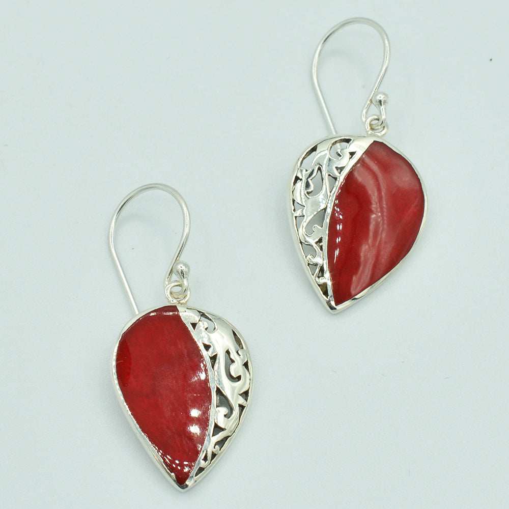Mother of Pearl or Red Coral or Abalone Sterling Silver Earrings