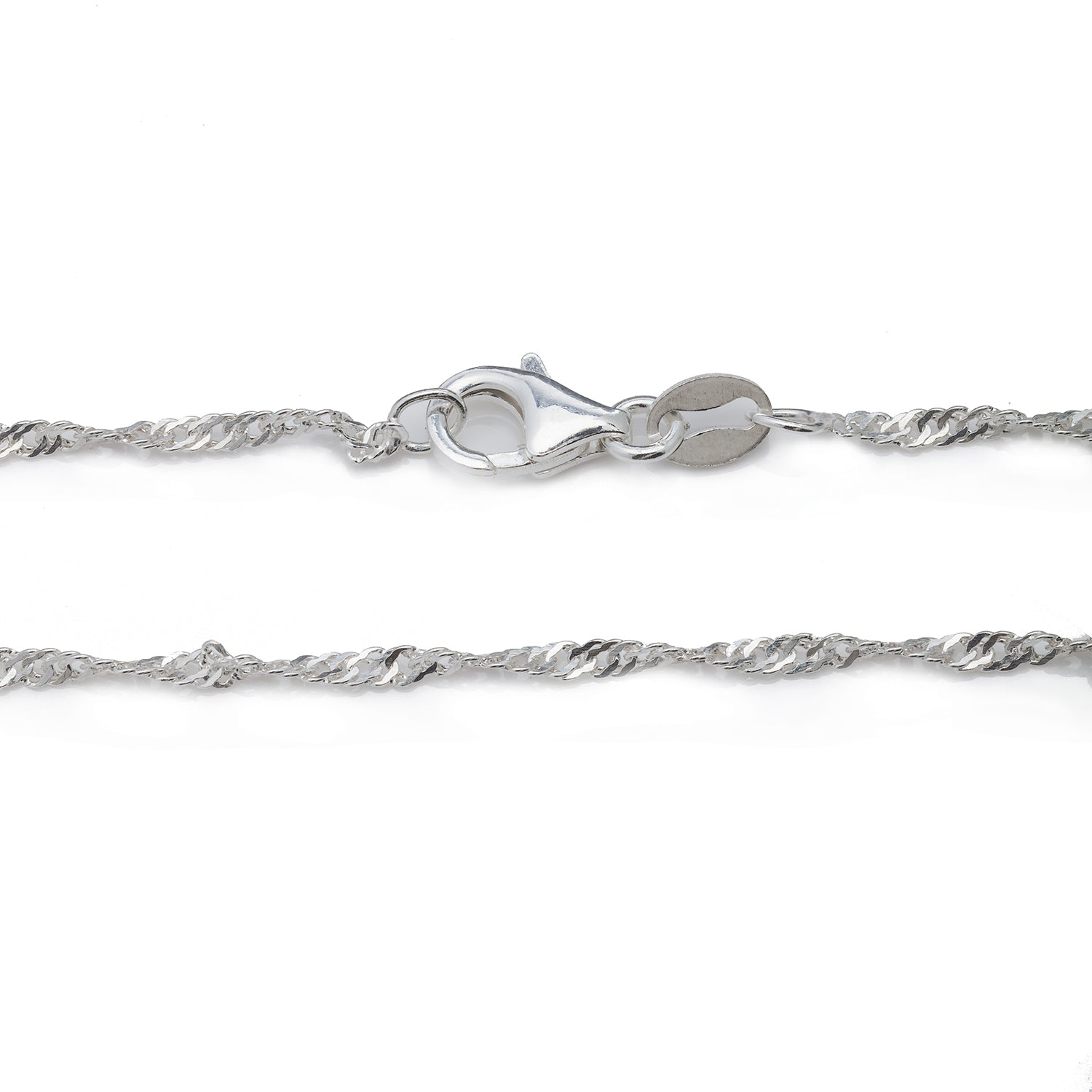 1.2MM Sterling Silver Singapore Chain with Lobster Claw Clasp. The singapore is a very shiny chain, perfect with or without a pendant.