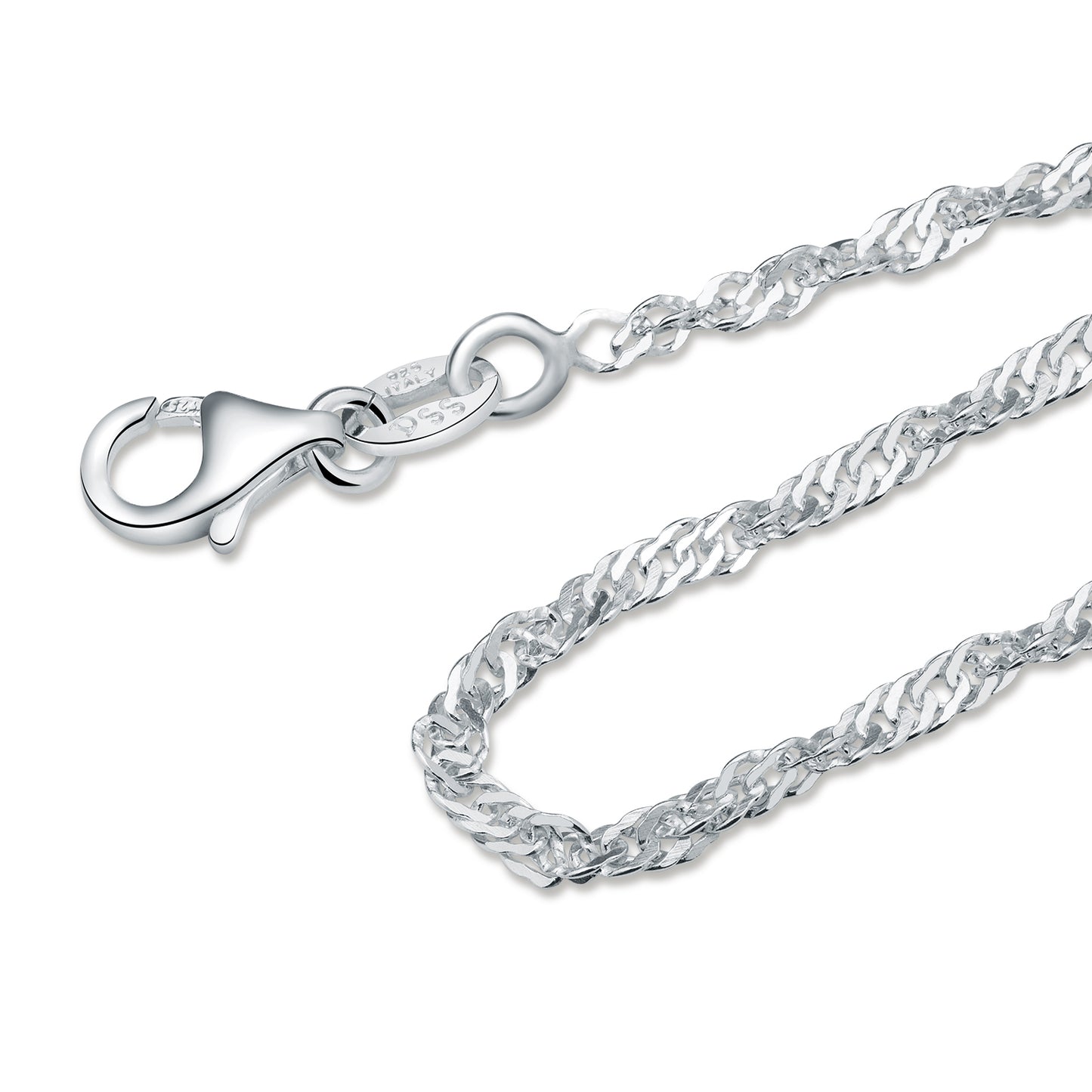 2MM Sterling Silver Singapore Chain with Lobster Claw Clasp