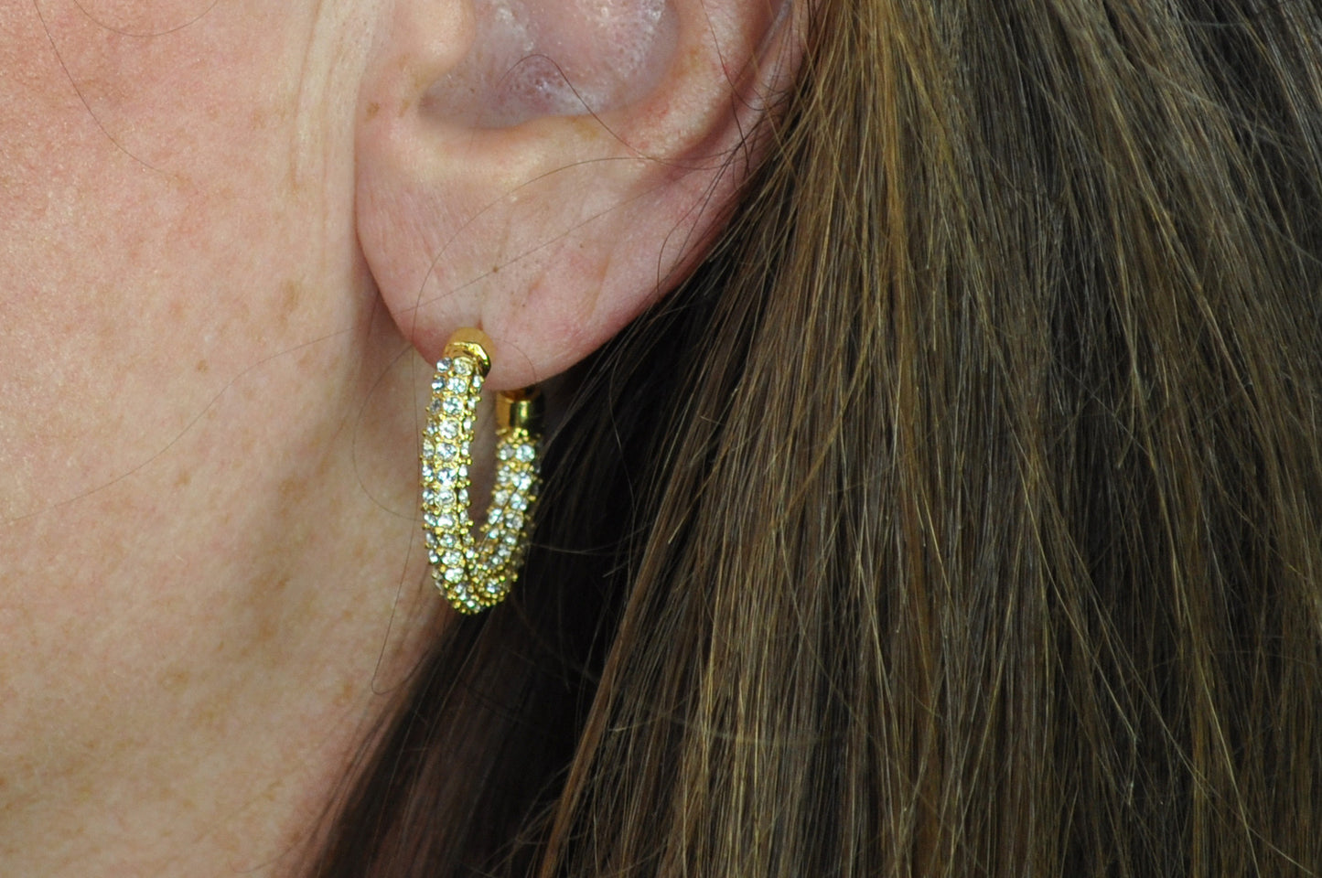 Crystal Hoop Earrings RHODIUM Plating or GOLD PLATED