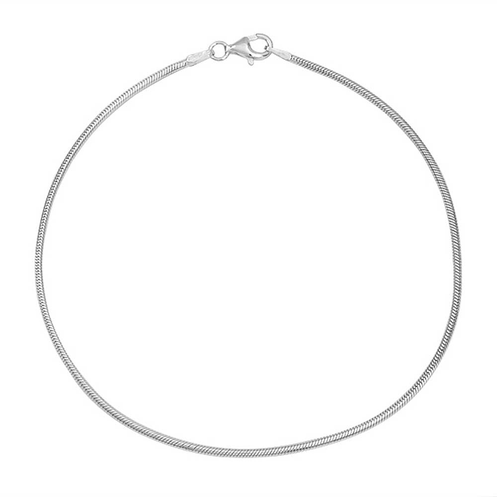 925 sterling silver round Snake anklet chain. Available in 9" and 10". Smooth chain.