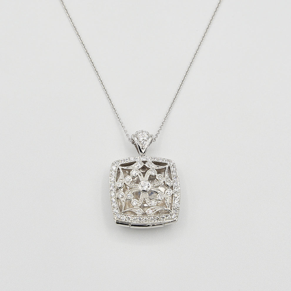 Sterling Silver Locket with Cubic Zirconia (CZ) Square shape – Designer ...
