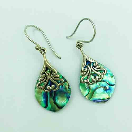 Abalone and Sterling Silver Earrings. Abalone sterling silver pieced drop earrings. Tear drop shape. They hand a little over an inch. Genuine Abalone. Hand made in Bali.