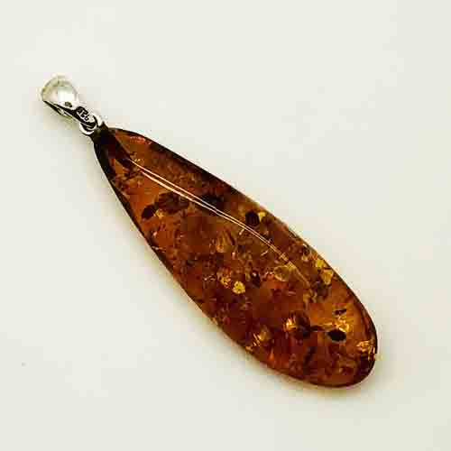Genuine Amber Pendant and Sterling Silver, long tear drop shape pendant