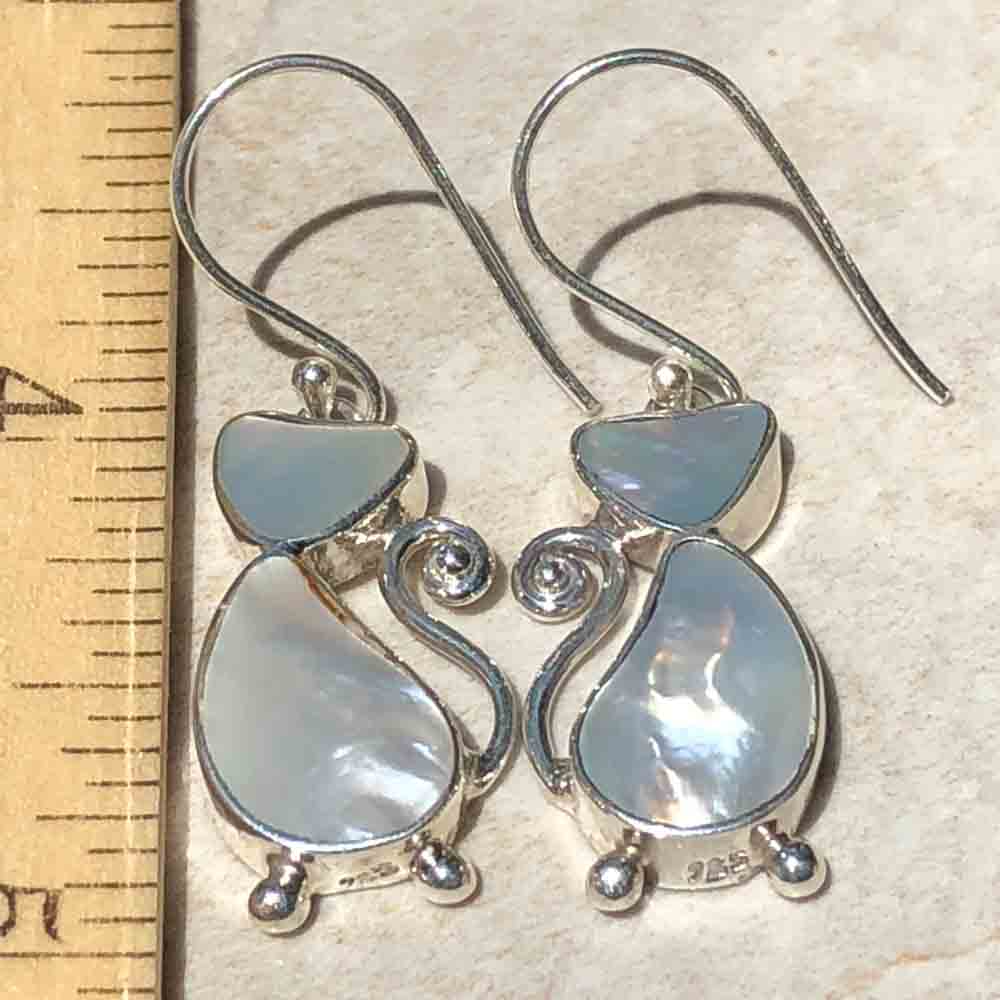 Sterling Silver and Mother of Pearl CAT Earrings