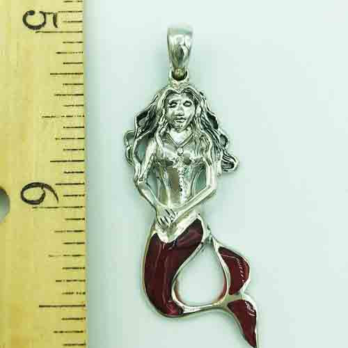 Coral and Sterling Silver Mermaid Pendant