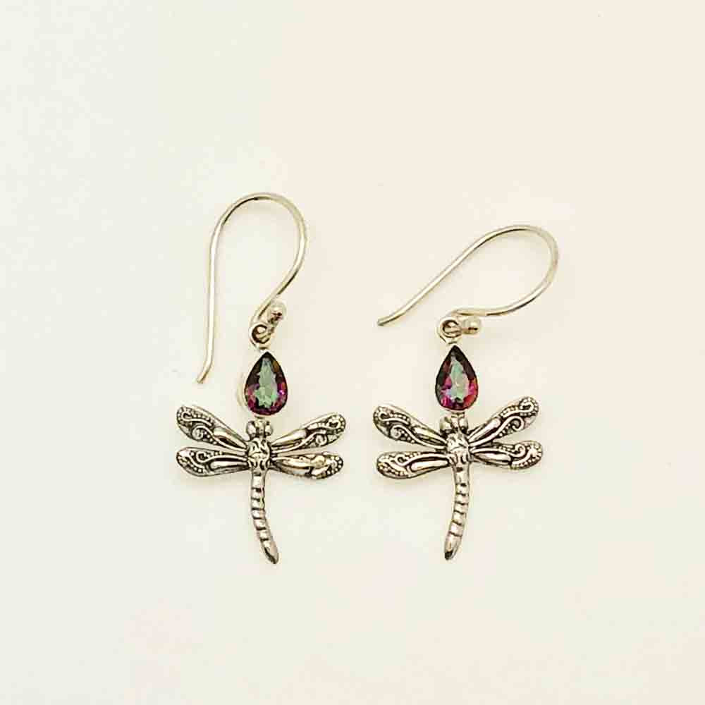 Dragon Fly Sterling Silver Earrings with Mystic Topaz