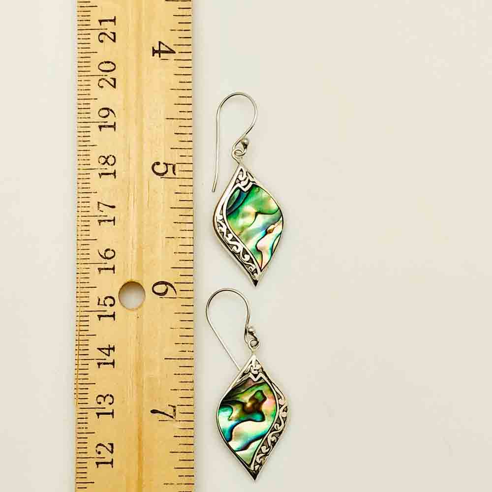 Abalone and Sterling Silver Earrings. Fish hook pierced earrings. Abalone pierced earrings. They hang about an inch and a quarter.