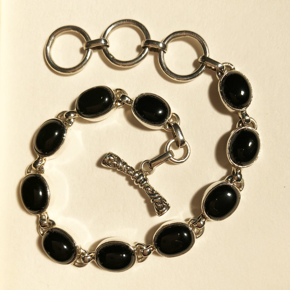 Oval Onyx Silver Bracelet-cabochon Set in Sterling Silver one of a kind